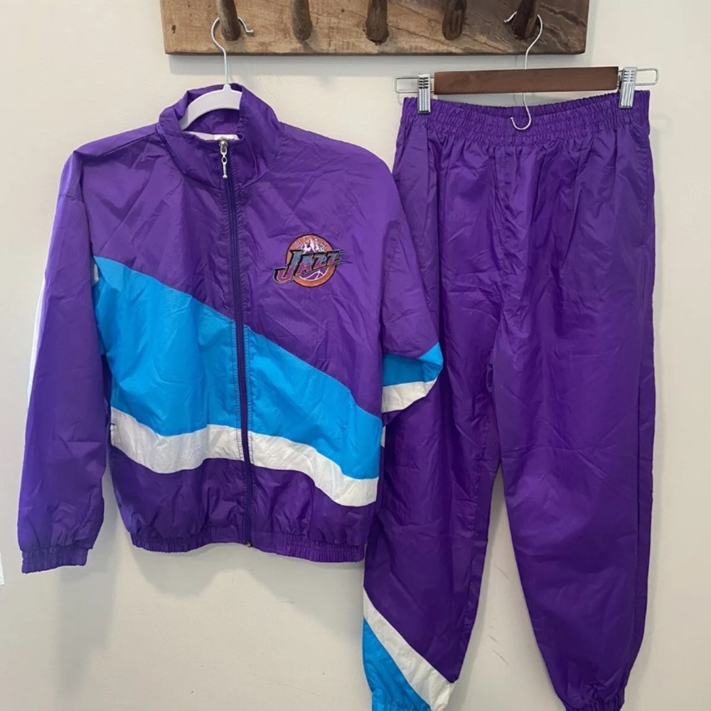 Vintage Utah Jazz  Jacket & Pants Mighty Mac Youth Size Large 14-16 🏀